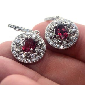 Rhodolite Garnet 3.52ct Platinum Finish Solid 925 Sterling Silver Earrings